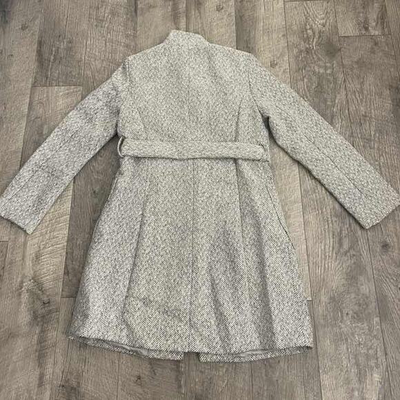 Banana Republic Women's Black White Tweed Herringbone Belted Wrap Coat - Picture 8 of 11